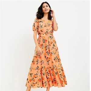 LOFT Orange Harvest Tiered Godet Maxi Skirt in Melon Ice l Fluttered l Pleats